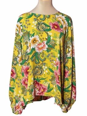 LOFT Yellow Floral Long Sleeve Tunic Top XL